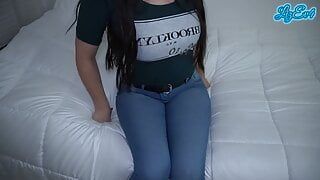 tremendous ass of my friend’s girlfriend with tight jeans. real orgasm and creampie. She left my semen inside her pussy